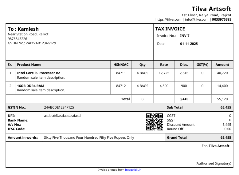 modern invoice document with GST details, professional business invoice template, clean design